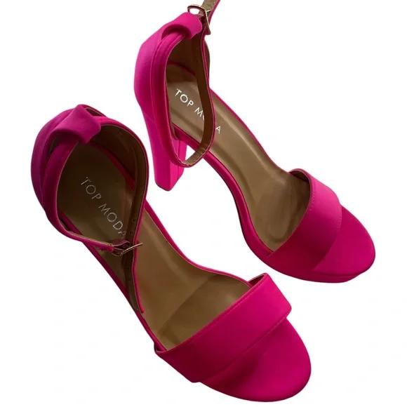 Hot pink chunky 4.5  heel,Ankle strap,Open toe, size 7, New - Picture 6 of 11